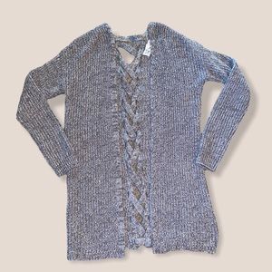 Gray Knit Braided Back Cardigan